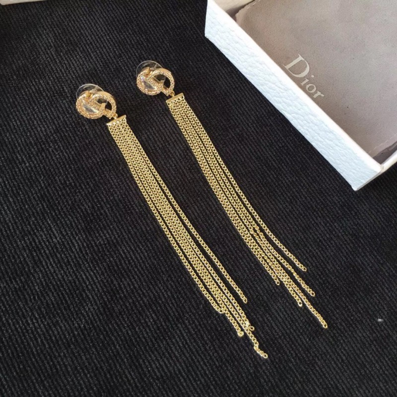  Rhodium Plated Brass Tassel Earrings Fake Dior RB563